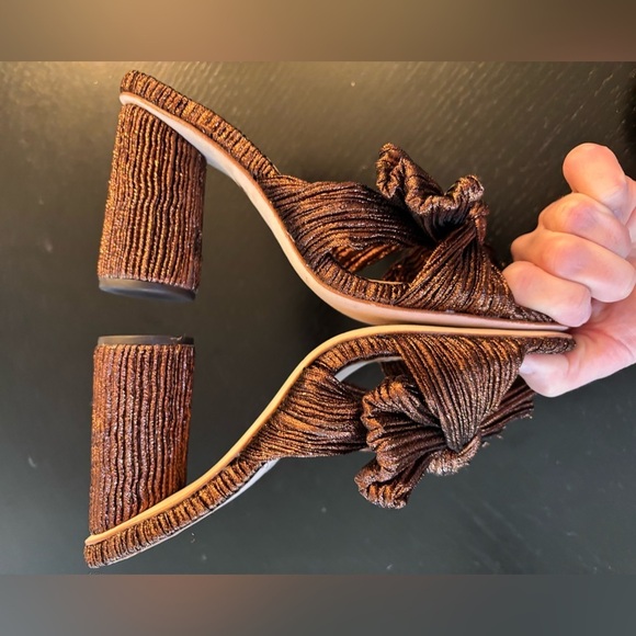 new Loeffler Randall Penny pleated mocha metallic mule knot heel - Picture 4 of 6